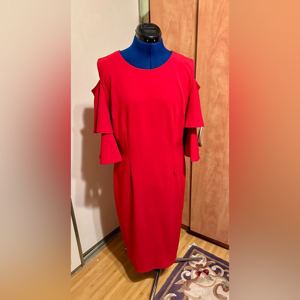 New York & Company Cold Shoulder Dress with Double Ruffle Sleeve